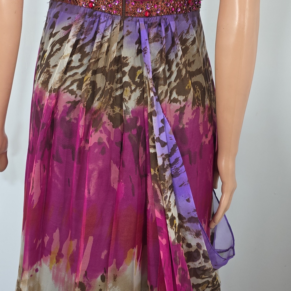 David's Bridal Pink and Purple‎ Animal-Print Maxi Dress Size 4 Small Beaded Prom - Picture 11 of 16